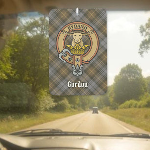 Clan Gordon Crest over Weathered Tartan Car Air Freshener