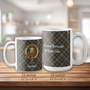 Clan Gordon Crest over Weathered Tartan Coffee Mug
