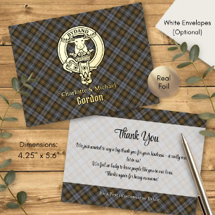 Clan Gordon Crest over Weathered Tartan Foil Invitation Postcard