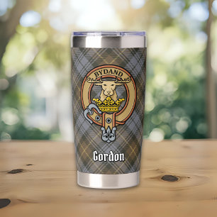 Clan Gordon Crest over Weathered Tartan Insulated Tumbler