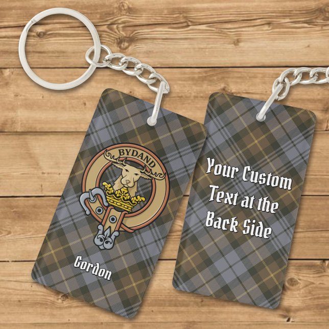 Clan Gordon Crest over Weathered Tartan Keychain (Creator Uploaded)