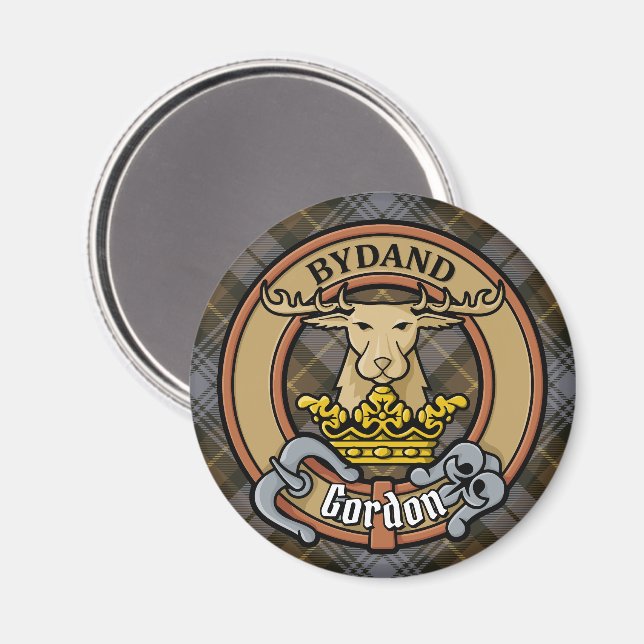 Clan Gordon Crest over Weathered Tartan Magnet (Front/Back)
