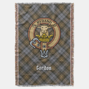 Clan Gordon Crest over Weathered Tartan Throw Blanket
