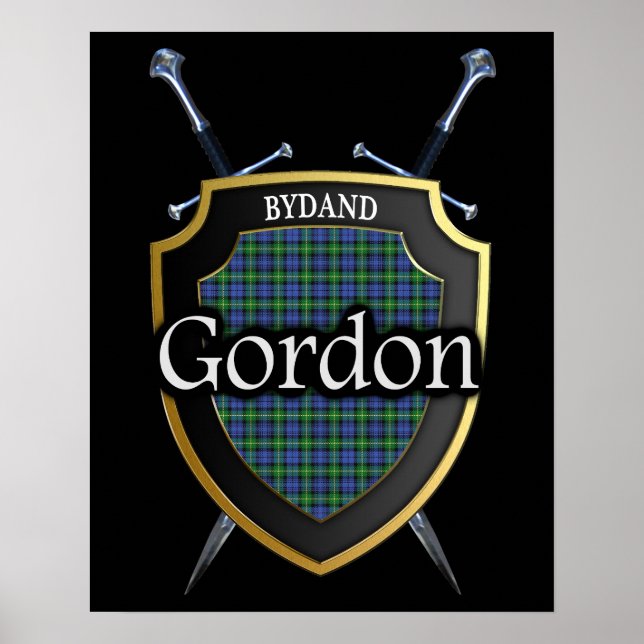 Clan Gordon Tartan Scottish Shield & Swords Poster (Front)