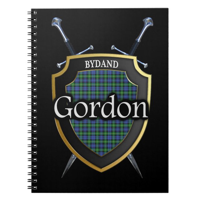 Clan Gordon Tartan Shield & Swords Spiral Notebook (Front)