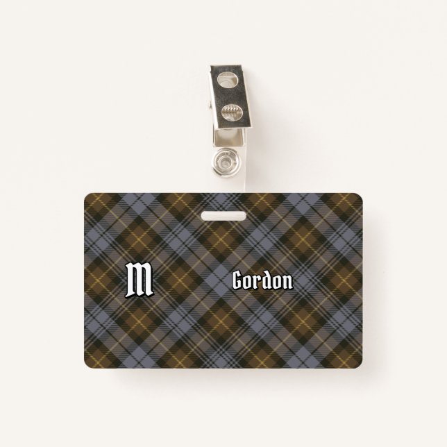 Clan Gordon Weathered Tartan Badge ID Badge (Front with Clip)