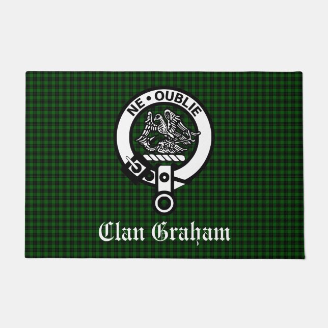 Clan Graham Crest & Tartan Front Doormat (Front)