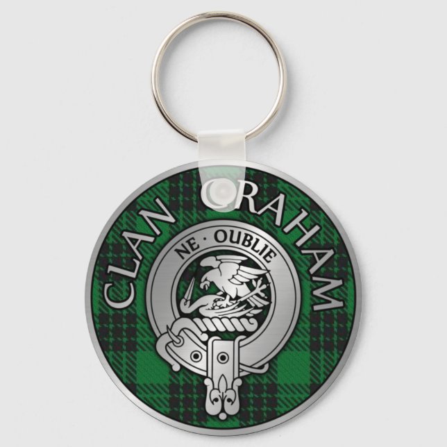 Clan Graham Crest & Tartan Key Ring (Front)