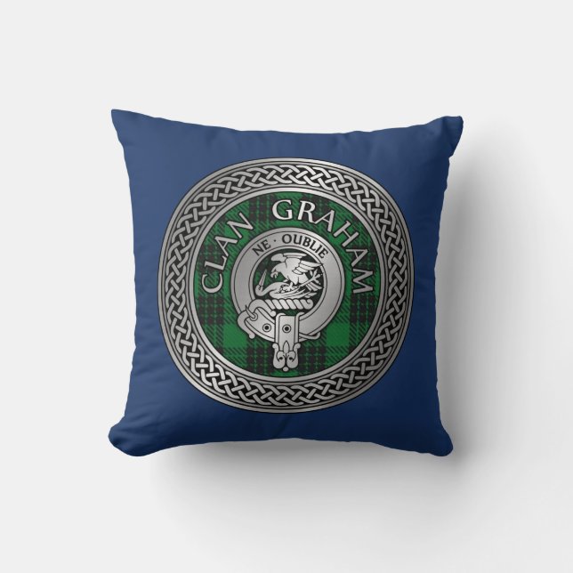 Clan Graham Crest & Tartan Knot Cushion (Front)