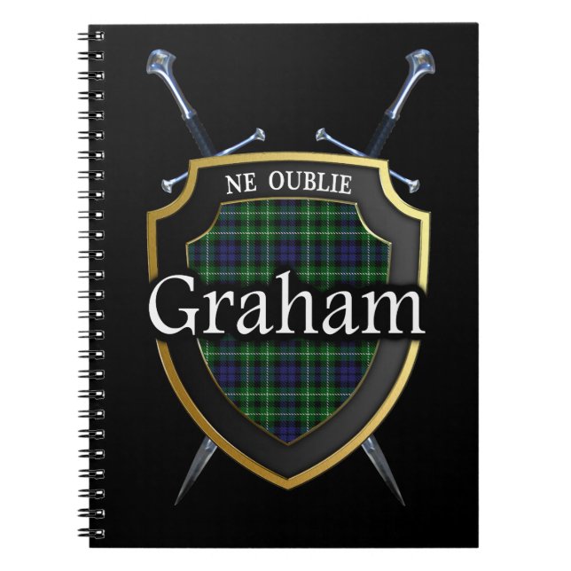 Clan Graham Tartan Shield & Swords Spiral Notebook (Front)