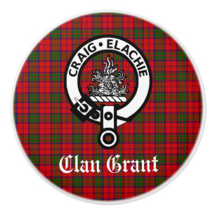 Clan Grant Crest Badge and Tartan Ceramic Knob
