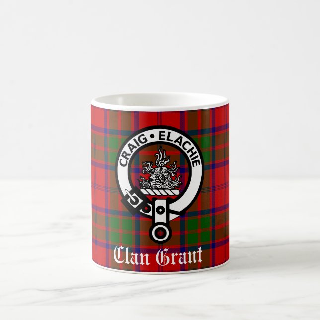 Clan Grant Crest Badge and Tartan Coffee Mug (Center)