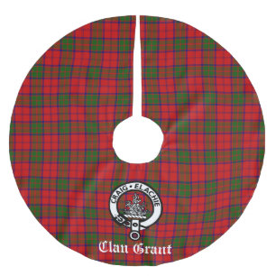 Clan Grant Crest Badge and Tartan Customisable  Brushed Polyester Tree Skirt