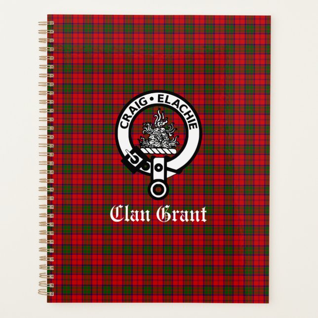 Clan Grant Crest Badge and Tartan  Planner (Front)