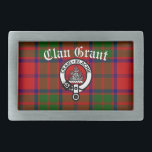 Clan Grant Crest Badge & Tartan Belt Buckle<br><div class="desc">Stylish patch featuring Scottish Clan Grant crest badge and tartan with customisable text.</div>