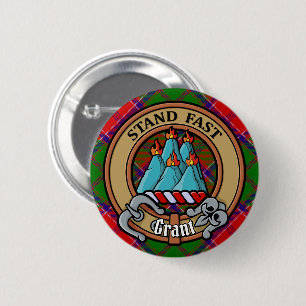 Clan Grant Crest over Tartan 6 Cm Round Badge