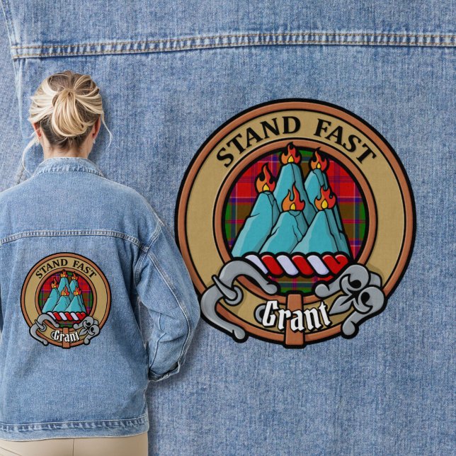 Clan Grant Crest over Tartan Denim Jacket (Creator Uploaded)