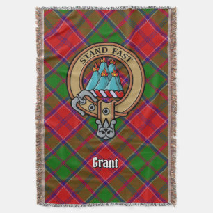Clan Grant Crest over Tartan Throw Blanket