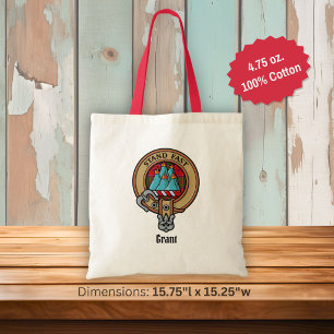 Clan Grant Crest over Tartan Tote Bag