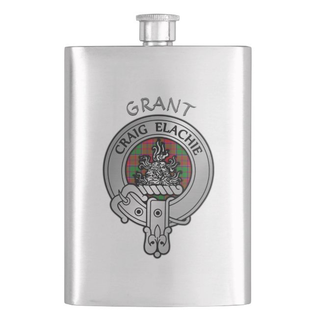 Clan Grant Crest & Tartan Hip Flask (Front)