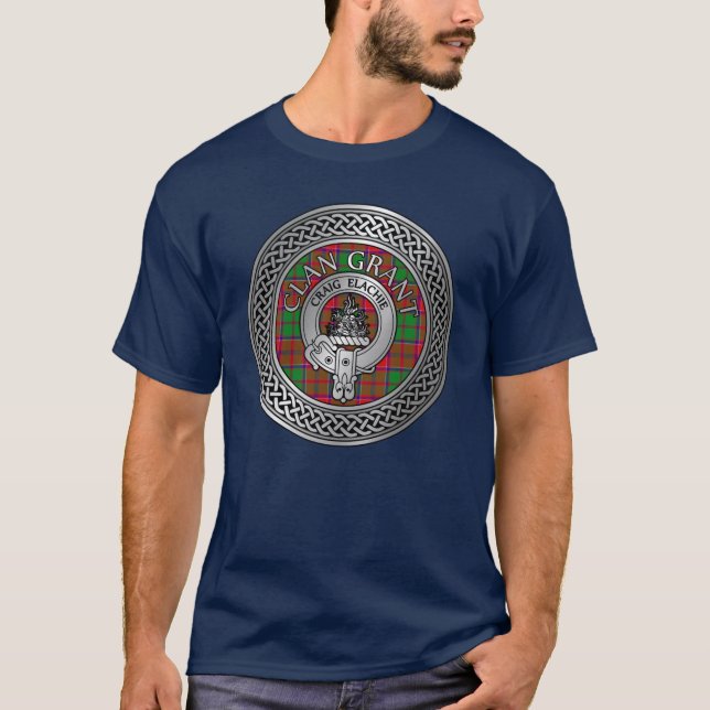 Clan Grant Crest & Tartan Knot T-Shirt (Front)