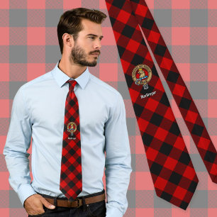 Clan Gregor Crest over Rob Roy Tartan Tie