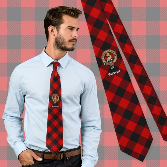 Clan Gregor Crest over Rob Roy Tartan Tie (Creator Uploaded)