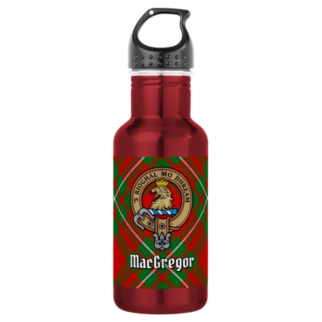 Clan Gregor Crest over Tartan 532 Ml Water Bottle (Front)