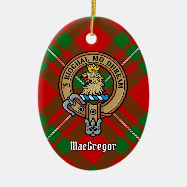 Clan Gregor Crest over Tartan Ceramic Ornament (Front)