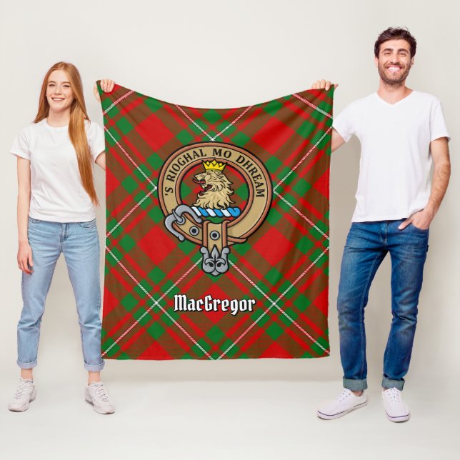 Clan Gregor Crest over Tartan Fleece Blanket (In Situ)
