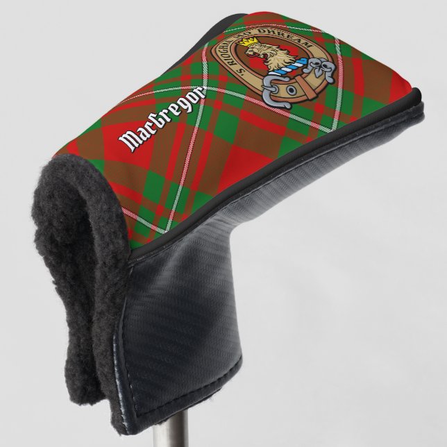 Clan Gregor Crest over Tartan Golf Head Cover (3/4 Front)