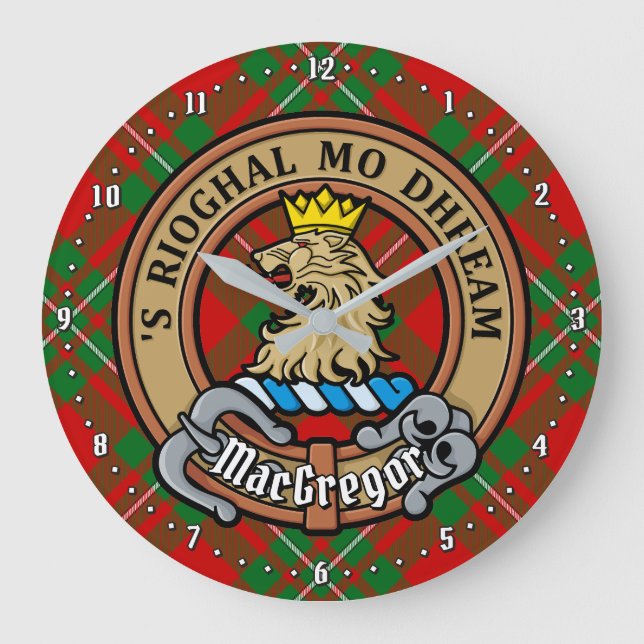 Clan Gregor Crest over Tartan Large Clock (Front)