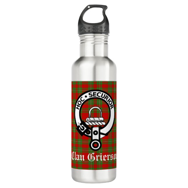Clan Grierson Crest Badge & Tartan  710 Ml Water Bottle (Front)