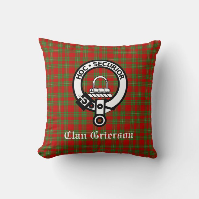 Clan Grierson Crest Badge & Tartan Cushion (Front)