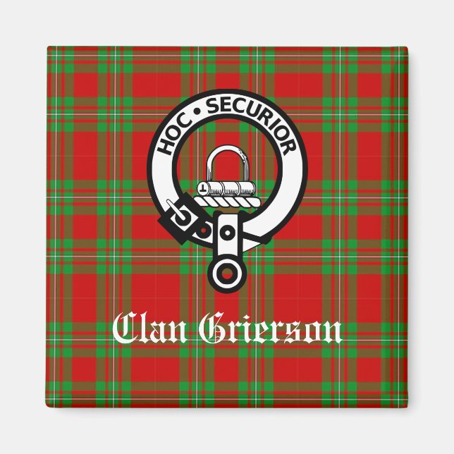 Clan Grierson Crest Badge & Tartan Magnet (Front)