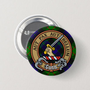 Clan Gunn Crest over Tartan 6 Cm Round Badge