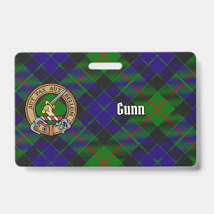 Clan Gunn Crest over Tartan ID Badge