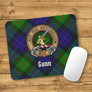 Clan Gunn Crest over Tartan Mouse Pad