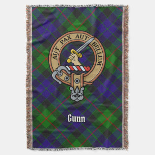Clan Gunn Crest over Tartan Throw Blanket