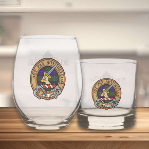 Clan Gunn Crest over Tartan Whiskey Glass