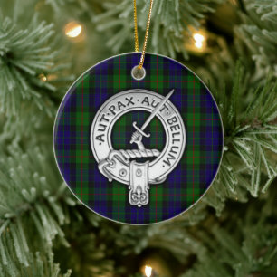 Clan Gunn Crest & Tartan Ceramic Tree Decoration