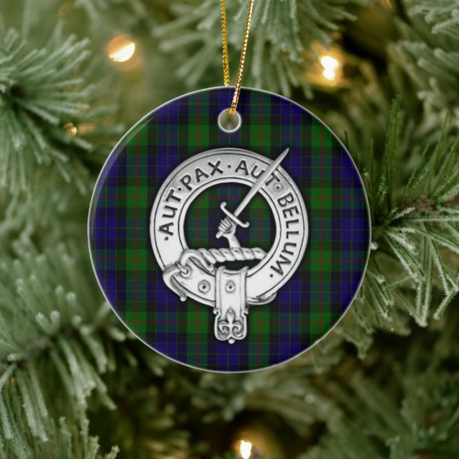 Clan Gunn Crest & Tartan Ceramic Tree Decoration (Tree)