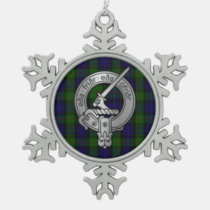 Clan Gunn Crest & Tartan - Old Norse Snowflake Pewter Christmas Ornament