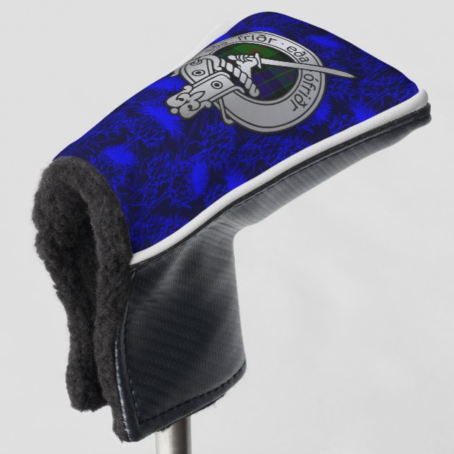 Clan Gunn Crest & Tartan on Thistle Golf Head Cover (3/4 Front)