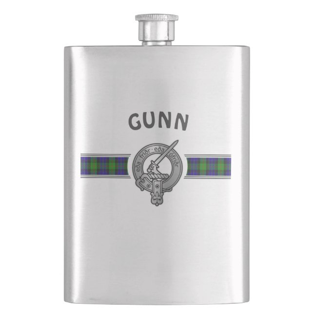 Clan Gunn (Edit) Crest & Tartan Hip Flask (Front)
