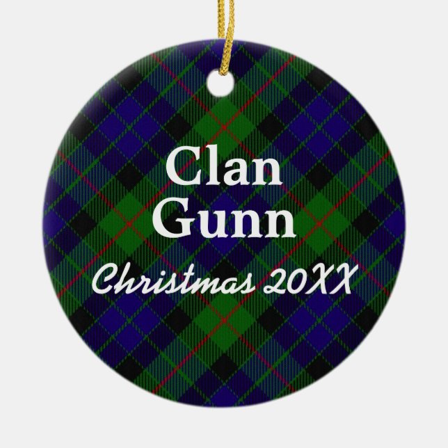 Clan Gunn Scottish Tartan Ceramic Tree Decoration (Front)