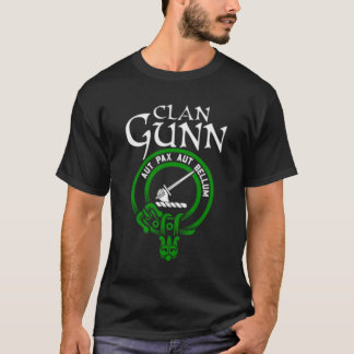Clan Gunn Scottish Tartan Design On Back And Left  T-Shirt