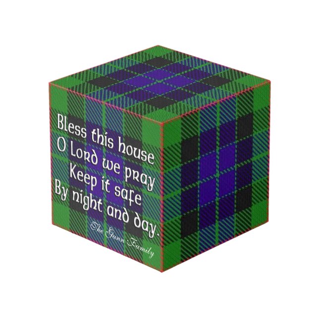 Clan Gunn Tartan House Blessing Cube (Front Angled)