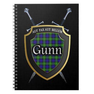 Clan Gunn Tartan Shield & Swords Spiral Notebook