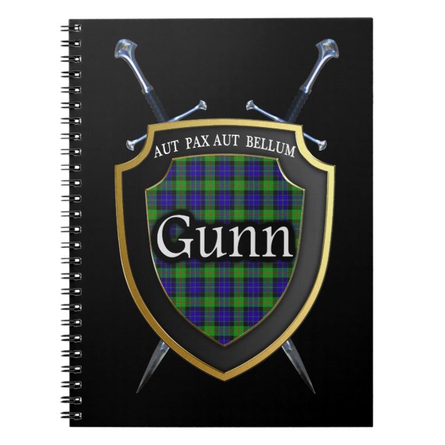 Clan Gunn Tartan Shield & Swords Spiral Notebook (Front)